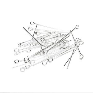 60 pc - 1&quot; eye pin silver plate findings 25 gauge beads beading jewelry craft supplies gift