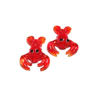 2 pc - 28 x 21 mm Lobster lampwork glass red unique handcrafted beads animal miniature beading craft jewelry gift