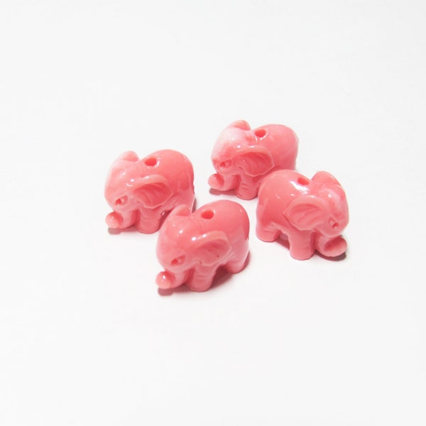 4 pc - 12 x 10 mm Elephant pink coral shell miniature animal beads beading supplies jewelry supplies craft supplies gift