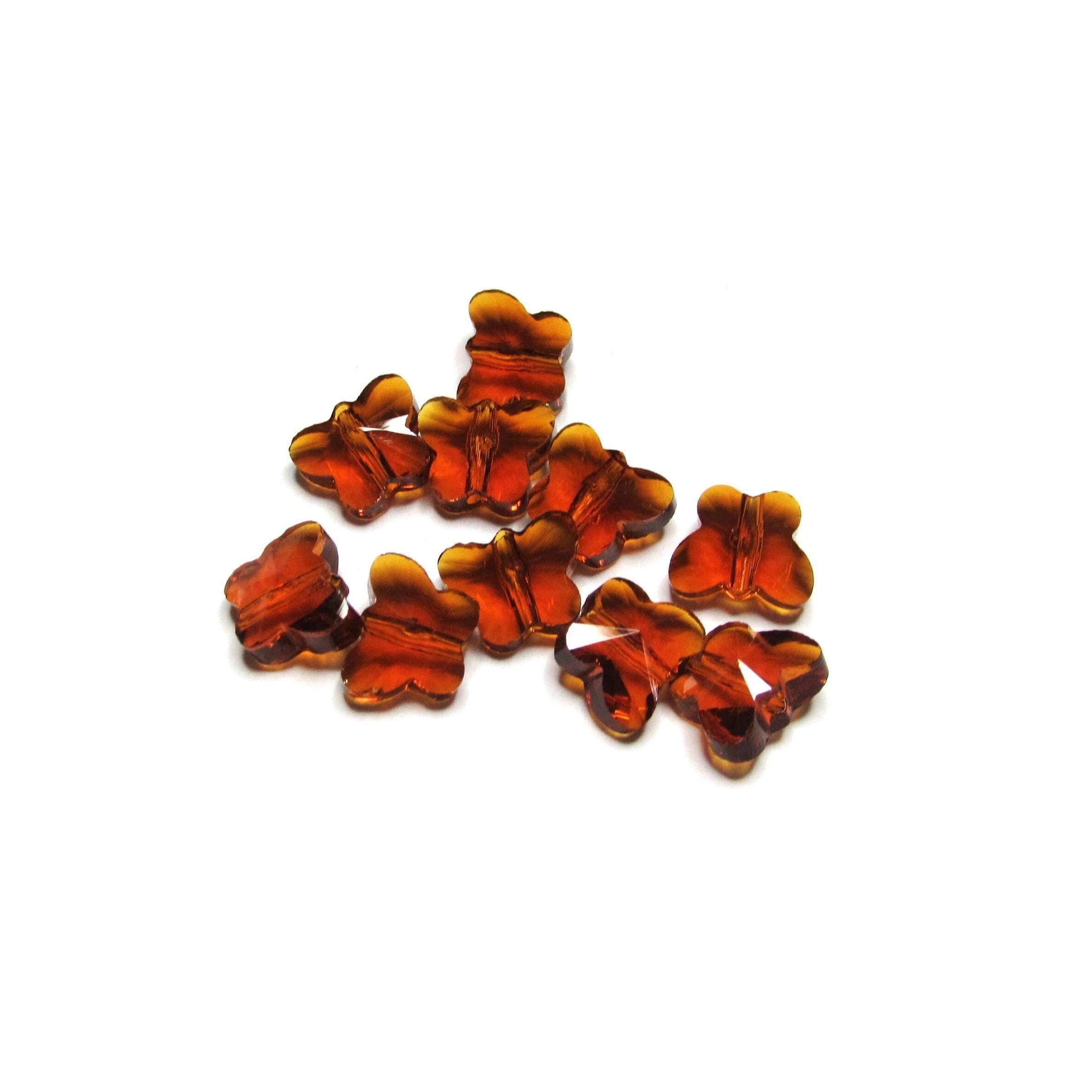 10 pc - 7 mm Butterfly crystal glass coffee brown facet miniature beads beading jewelry craft supplies gift insect