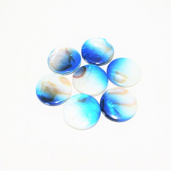 7 pc - 24 x 7 mm, 7" strand, Shell, round, blue, aqua, tan, ivory, beads, beading supplies, craft supplies, jewelry supplies