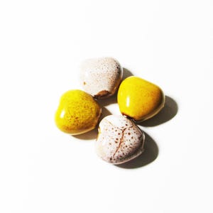 4 pc - 15 mm Heart ceramic porcelain beads mix color mustard yellow tan beading  craft  jewelry supplies Valentines Day love friendship