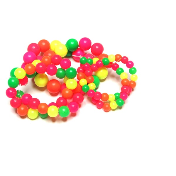 100 pc - 4-8 mm round neon pink green yellow orange beads beading jewelry craft supplies glass gift 7-7-1/4" strand