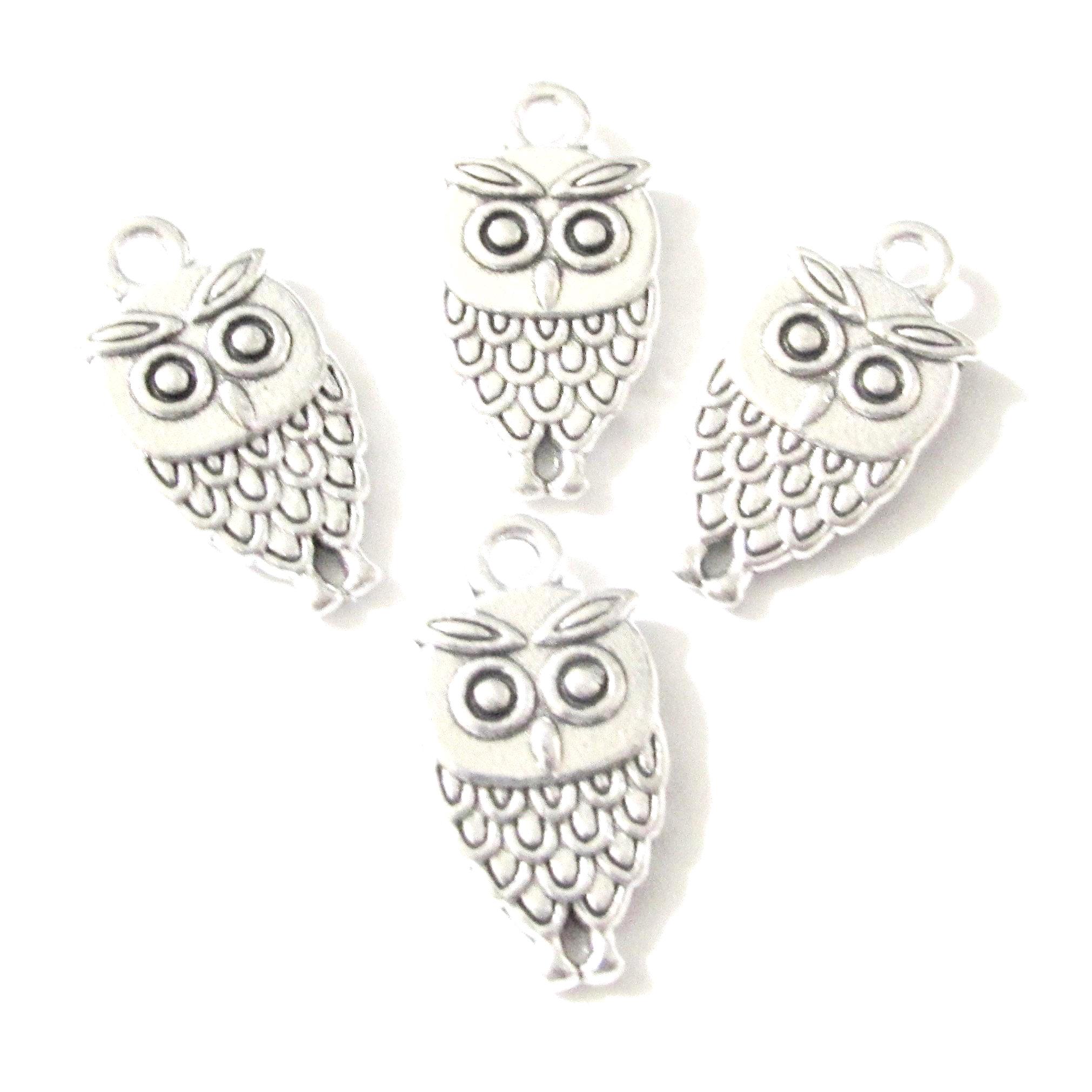 4 pc - 17x9 mm Owl antique silver charms silver beads beading jewelry metal craft supplies bird anim