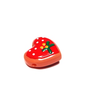 1 pc - 24 mm Heart lampwork glass unique handcrafted red caramel orange green pendant beads beading jewelry craft supplies gift