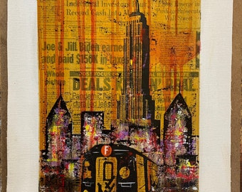 Empire State Building NYC 10x20 in. Not mounted | Newspaper Art and Mixed Media | Yellow Ochre