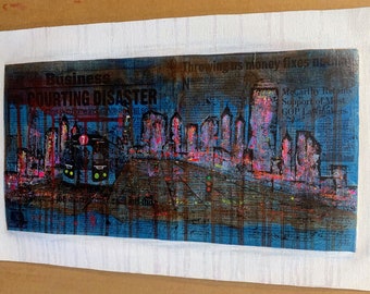 Original- 7 Train-10x20 in. Not mounted | Newspaper Art and Mixed Media