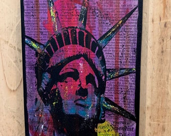 Mixed Media Art  "Statue of Liberty Crown" Collage-Newspaper on Canvas
