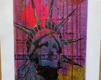 Statue of Liberty 10x20 in. Not mounted | Newspaper Art and Mixed Media | Purple