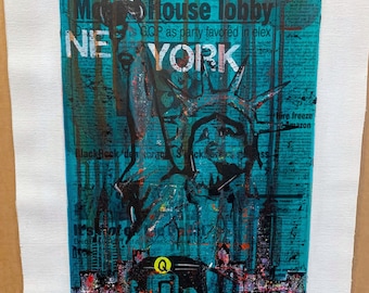 Statue of Liberty 10x20 in. Not mounted | Newspaper Art and Mixed Media | Phthalo Turquoise