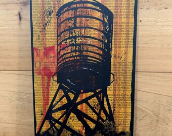 New York City. " Water Tower".Local Artist  Newspaper on Canvas and Mixed Media Collage. Street Art