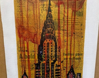 Chrysler Building 10x20 in. Not mounted | Newspaper Art and Mixed Media | Yellow Ochre