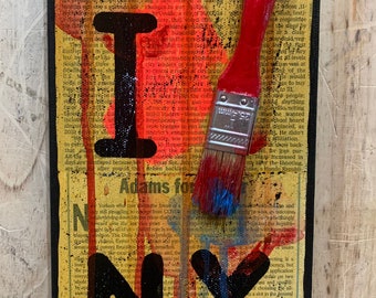 New York City. "I paint NY". Newspaper on Canvas and Mixed Media Collage. Street Art, yellow ochre