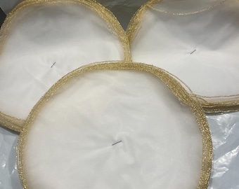 Sheer White   9” Tulle Circles Metallic Gold Edge for Party Favors 25 pieces