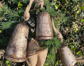 Rustic Large 9”, 7”, 5”  Metal Bells - Distressed Finish, Set of 3,  Christmas