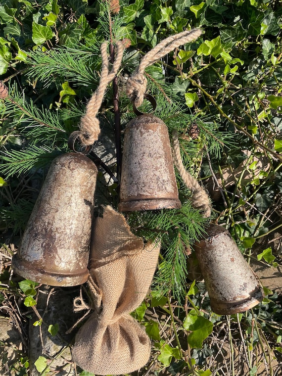 Rustic Large 9”, 7”, 5”  Metal Bells - Distressed Finish, Set of 3,  Christmas