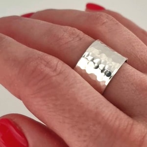 Silver Hammered Wide Ring 1/2 inch Chunky band Statement Sterling Silver Ring Personalized Gift for Her / Him Hidden Engraving Handmade ring