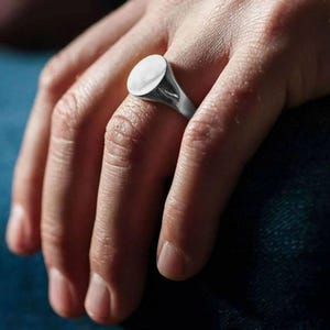 Anillo de sello redondo para hombre en plata de ley 925, anillo de sello personalizado para hombre, anillo con monograma para hombre, iniciales, declaración, regalo para él, unisex