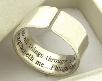 Hidden Engraving Ring Custom Sterling Silver Secret Message Ring Band Personalized Birthday Gift, Philippians ring 4:13, Unisex size