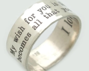 Engraved Silver Ring for Men Personalized Boyfriend Gift 925 Sterling Silver Band Custom Ring Quote Rings Artisan Secret Message Ring Men