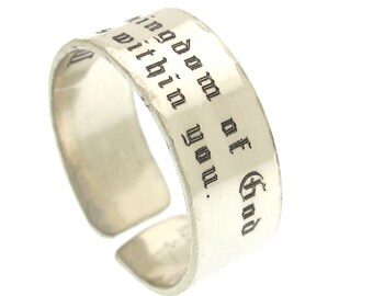 Personalized Quote Ring Sterling Silver Band Ring, Customized Ring for Men and Women, Custom Goth Ring Promise Ring Engraved message ring