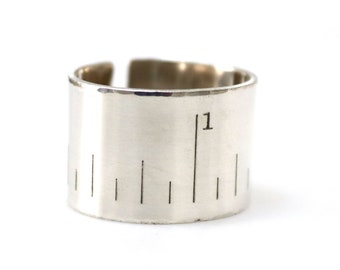 Sterling Silver Ruler Ring, Statement Extra Wide Ring, Custom Thick Ring,  Personalized Band, Birthday Gift for him or her, Adjustable Size