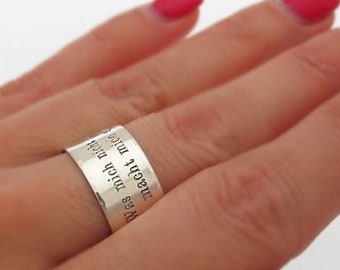 Sterling Silver Inspirational Ring Women's, Personalized Gift for her, Custom Message Engraved Band, Secret Rings, Wide Ring 8mm