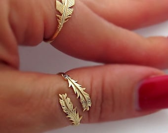 Zwei Federn Ring | Wickel Gold Feder Designer Ring | Boho Ringe | Geschenk für Sie | Boho Federring | Weihnachtsgeschenk | Verstellbar