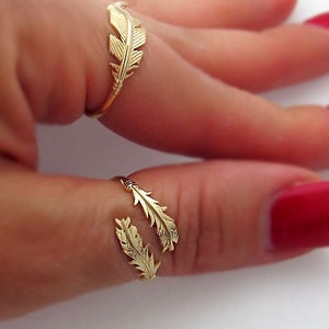 Two Feathers Ring | Wrap Gold Feather Designer Ring | Bohemian Rings | Gift for Her | Boho Feather Ring | Christmas Gift | Adjustable