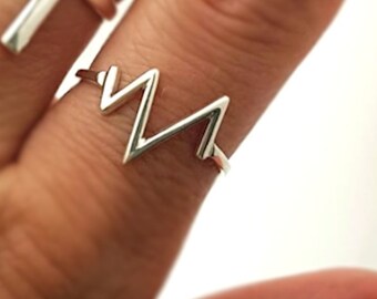 Day ECG Stainless Steel Gift Heartbeat Electrocardiogram Ring Jewelry