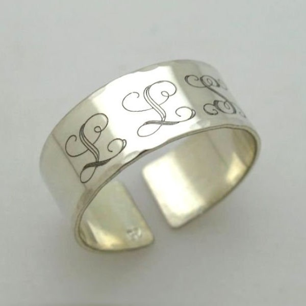 Monogram Ring - Personalized Ring - Sterling Silver Band - Initials Ring, Customized Ring Letter Ring, Custom Ring, Gift for Her, Tube Ring