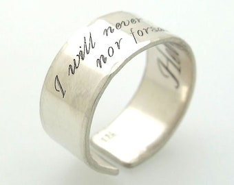 Anello ispiratore in argento sterling 925, fascia piatta, personalizzabile con messaggio nascosto, anello di preghiera personalizzato, regalo di compleanno per lei/lui