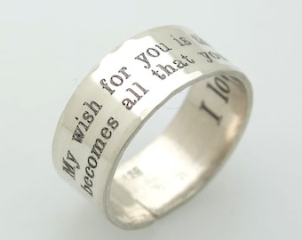 Engraved Silver Ring for Men, Personalized  Boyfriend Gift, 925 Sterling Silver Band, Smooth Ring, Quote Rings, Secret Message Ring Men