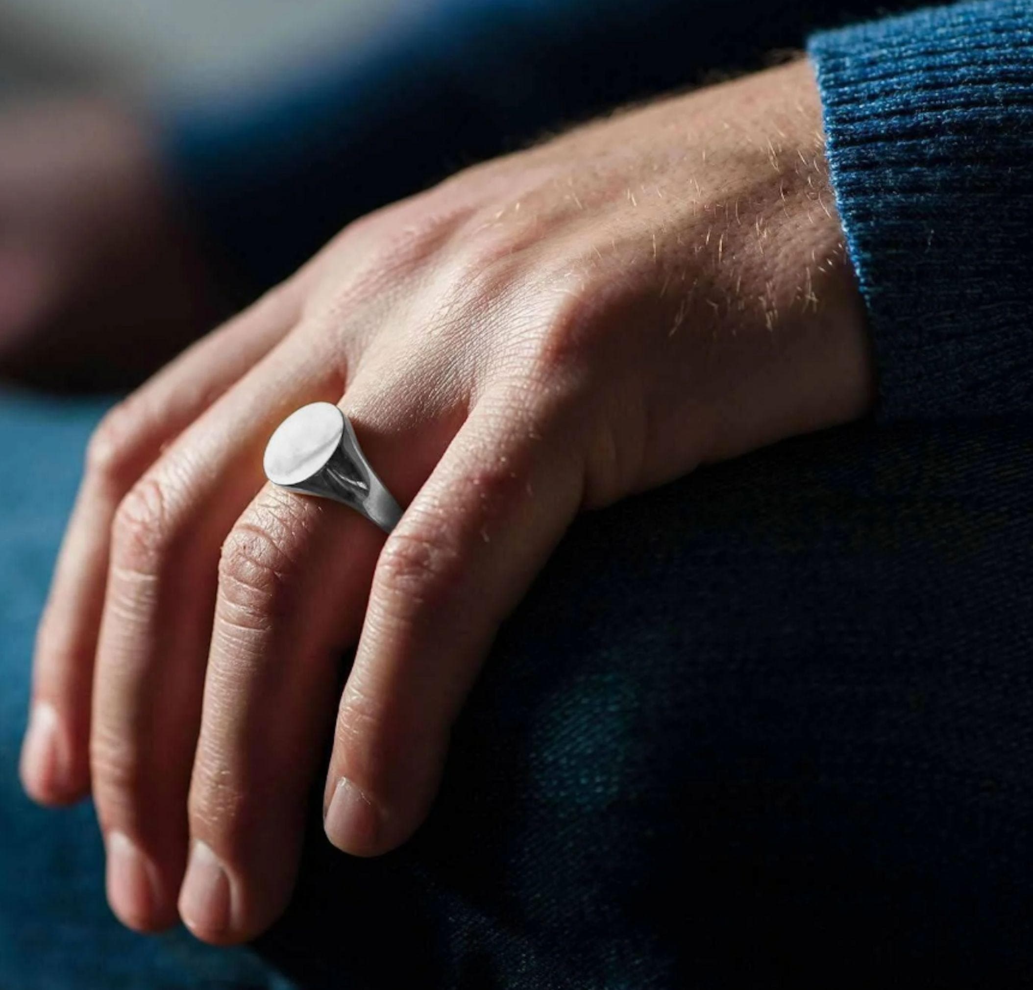 Round Signet Ring Men Sterling Silver 925 Personalized Mans Signet Ring…
