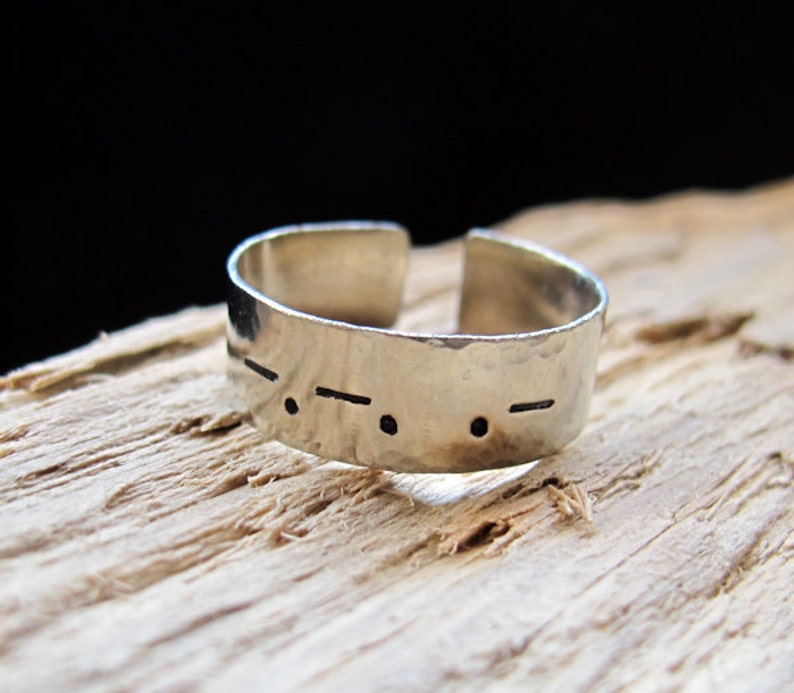Morse Code Ring Name Ring Secret word Ring Custom Silver Ring Gift for Him Custom Personalized Adjustable Band Ring for Men Women