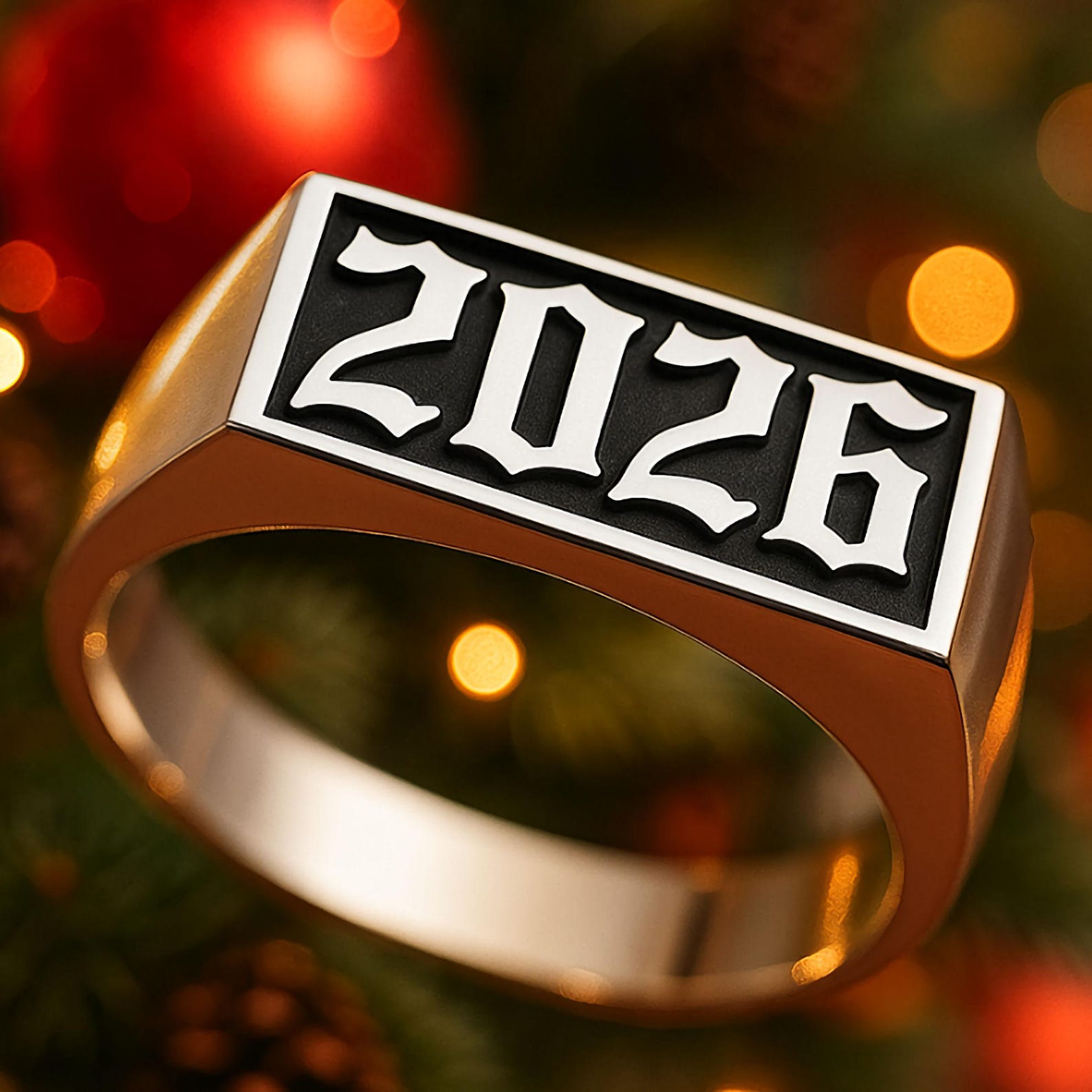 Year Ring Custom Mens Signet Ring Sterling Silver Stackable Gothic Date Ring ...
