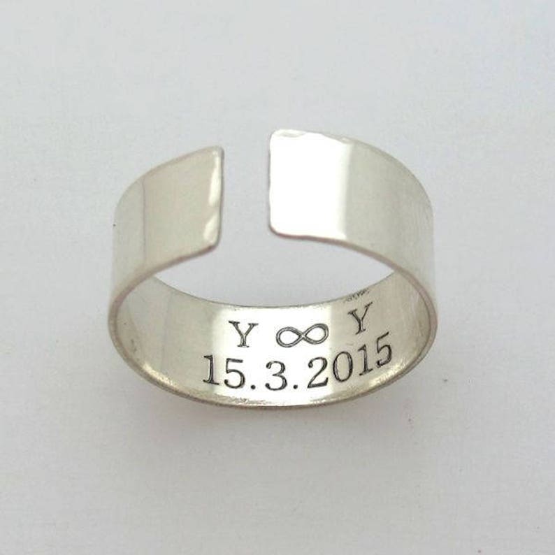 2 Line Text Ring Personalized Message Ring Sterling Silver Wide band Birthday Gift for her, Personalized Gift, Custom made Rings image 4