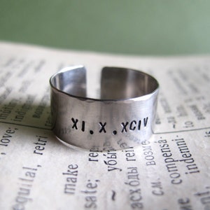 Roman Numeral Date Ring Stainless steel Ring Personalized Anniversary Gift Engraved Hammered Ring Custom Band Birthday gift Customized Band