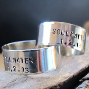 Personalized Soulmates Ring. Custom Engraved Silver Band. Boyfriend Gift Adjustable Band Wide Ring Date Ring Birthday Gift for Him