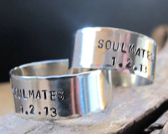 Personalized Soulmates Ring. Custom Engraved Silver Band. Boyfriend Gift Adjustable Band Wide Ring Date Ring Birthday Gift for Him