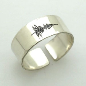 Custom Soundwave Ring Sound Wave Jewelry Engraving Wedding Band Gift For Her, Him. Wave Form Personalized Sterling Silver Ring image 4