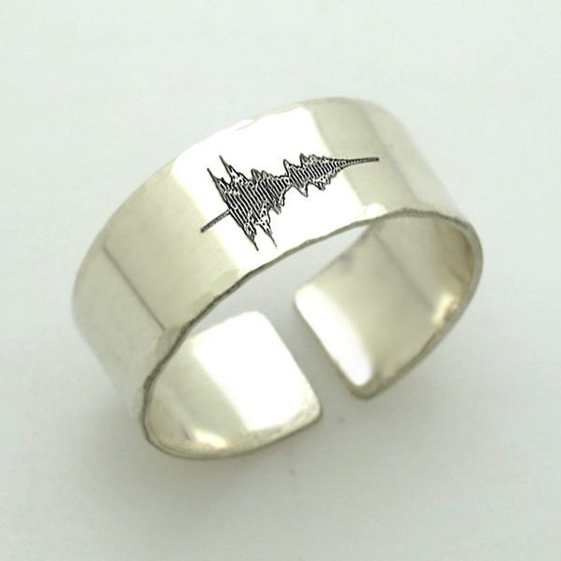 Custom Soundwave Ring Sound Wave Jewelry Engraving Wedding Band Gift For Her, Him. Wave Form Personalized Sterling Silver Ring image 4