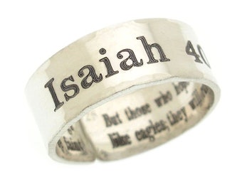 Isaiah 40:31 Ring Sterling Silver Ring Motivational Jewelry Personalized Christian Promise Ring For Men Custom Bible Verse Band Promise Ring