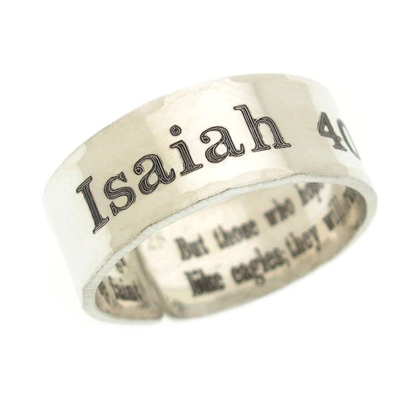 Isaiah 40:31 Ring Sterling Silver Ring Motivational Jewelry Personalized Christian Promise Ring For Men Custom Bible Verse Band Promise Ring