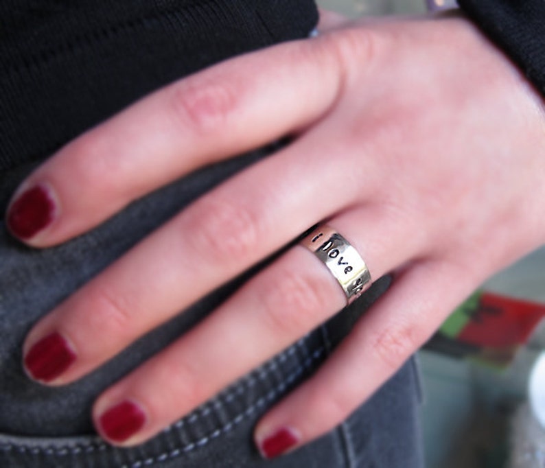 Custom Name Ring, Personalized Silver Rings, Engraved Date, Initial Ring, Hammered Ring Gift for him, her, Adjustable Ring image 5