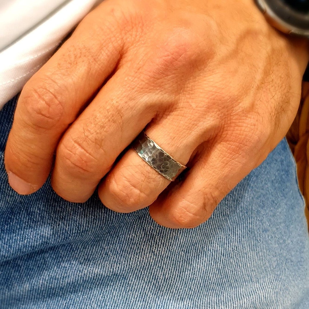 Hammered Mens Ring Rustic Rift Ring Textured Oxidized Sterling Silver ...