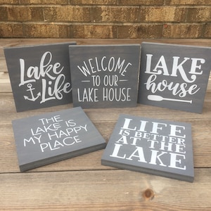 B1G1 free mini signs lake sign small sign shelf sitter decoration wall decor wood sign house sign place lake life lake house decor wood