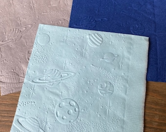Space Embossed Napkins, Planets, Stars, Baby Shower Decor (Set of 20)