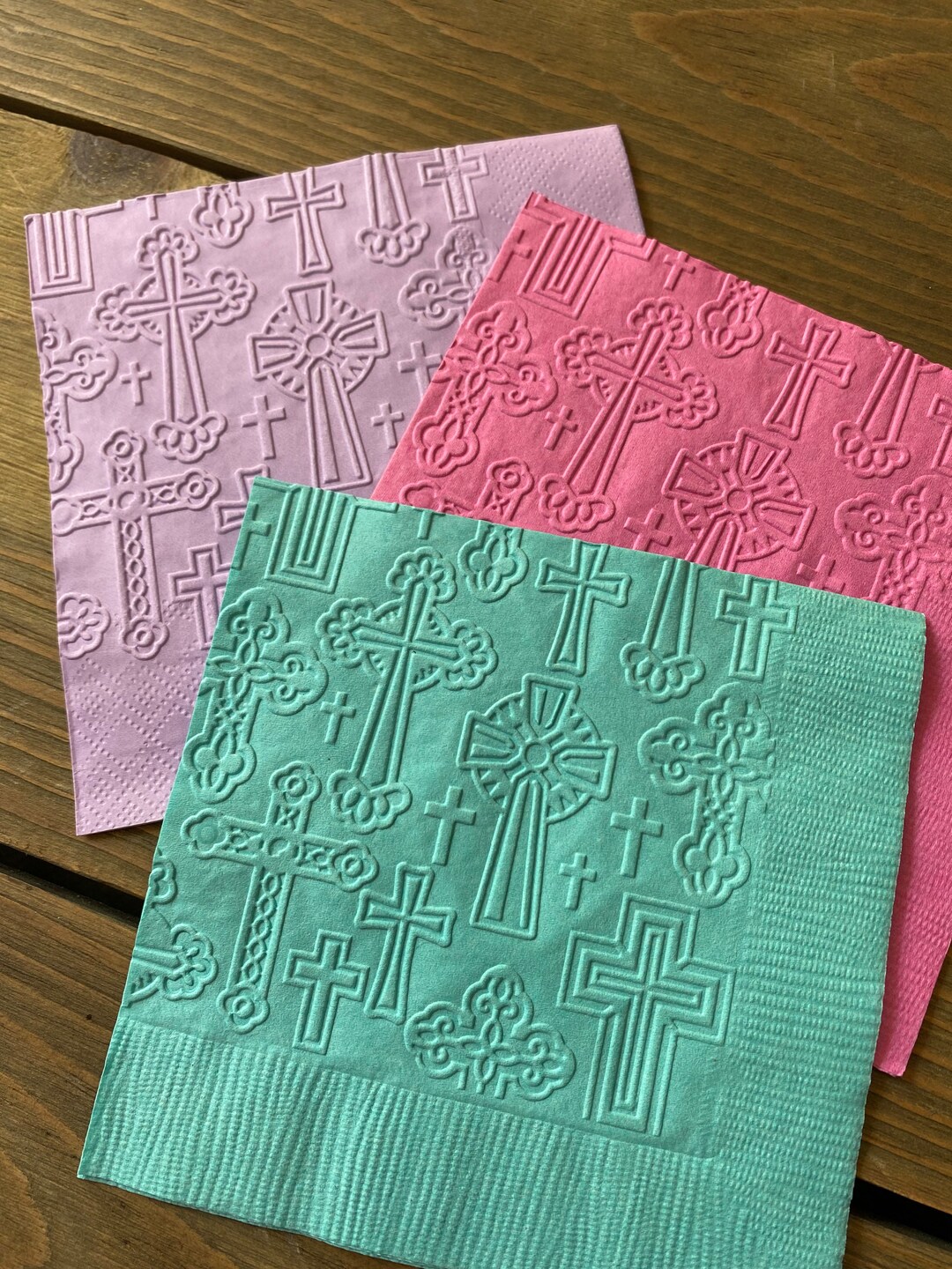 Cross Napkins Baptism First Communion Party Decor Embossed Napkins