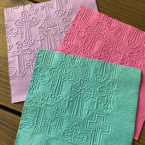 Cross napkins baptism first communion party decor embossed napkins custom napkins cocktail napkins cake napkins drink napkins